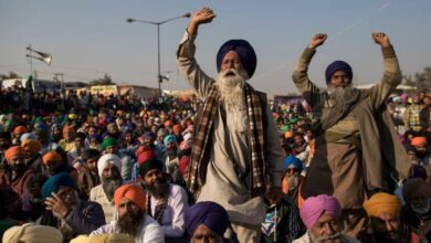 Farmers shout slogans as they participate in a protest at the Delhi Singhu border in Delhi, India on Dec. 18, 2020. Anindito Mukherjee—Getty Images