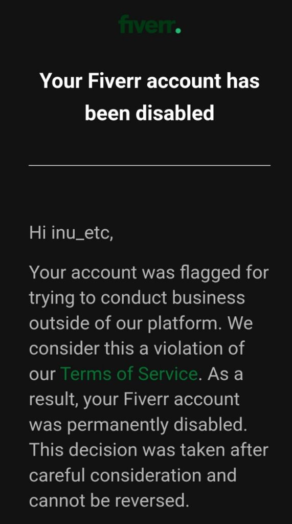 My Fiverr account was permanently disabled, here’s why!