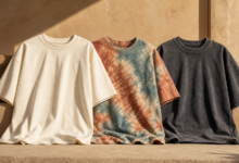 Plain, tie-dye and acid-washed heavyweight T-shirts representing Fanaze collections